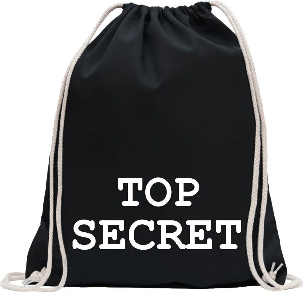 Kiwistar - Turnbeutel - schwarz - Top Secret - Fun Rucksack Sport Beutel Gymsack Baumwolle mit Ziehgurt