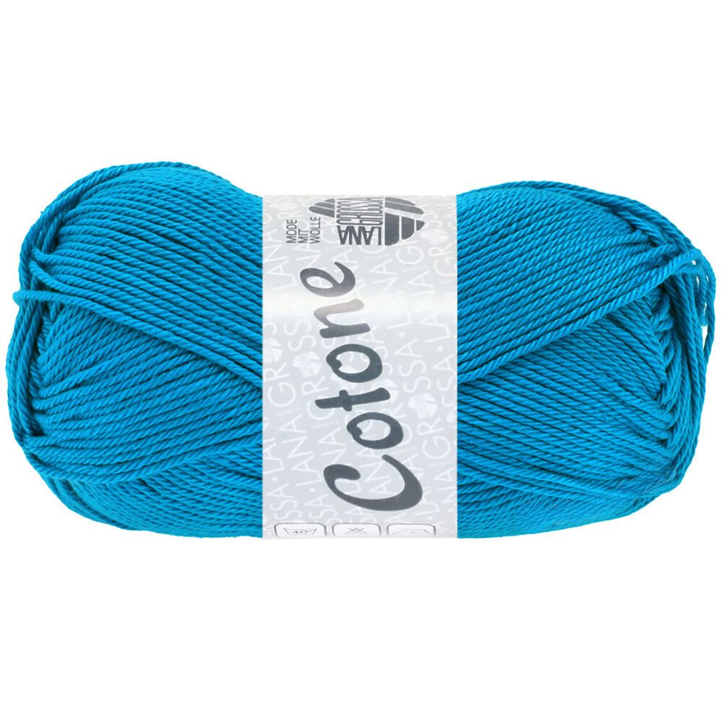 A ball of turquoise yarn on a white background.