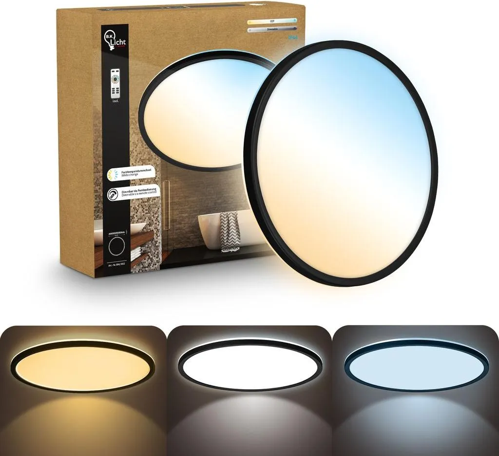 Plafonnier LED salle de bain étanche noir Ø42cm dimmable avec télécommande