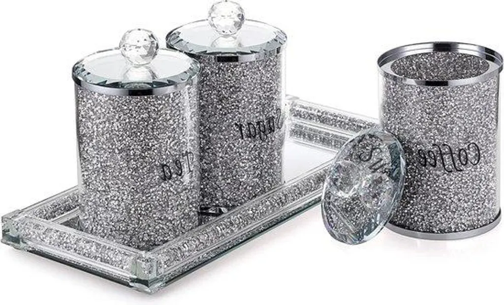 Boîtes à café et thé en verre diamant - Lot de 3 bocaux hermétiques