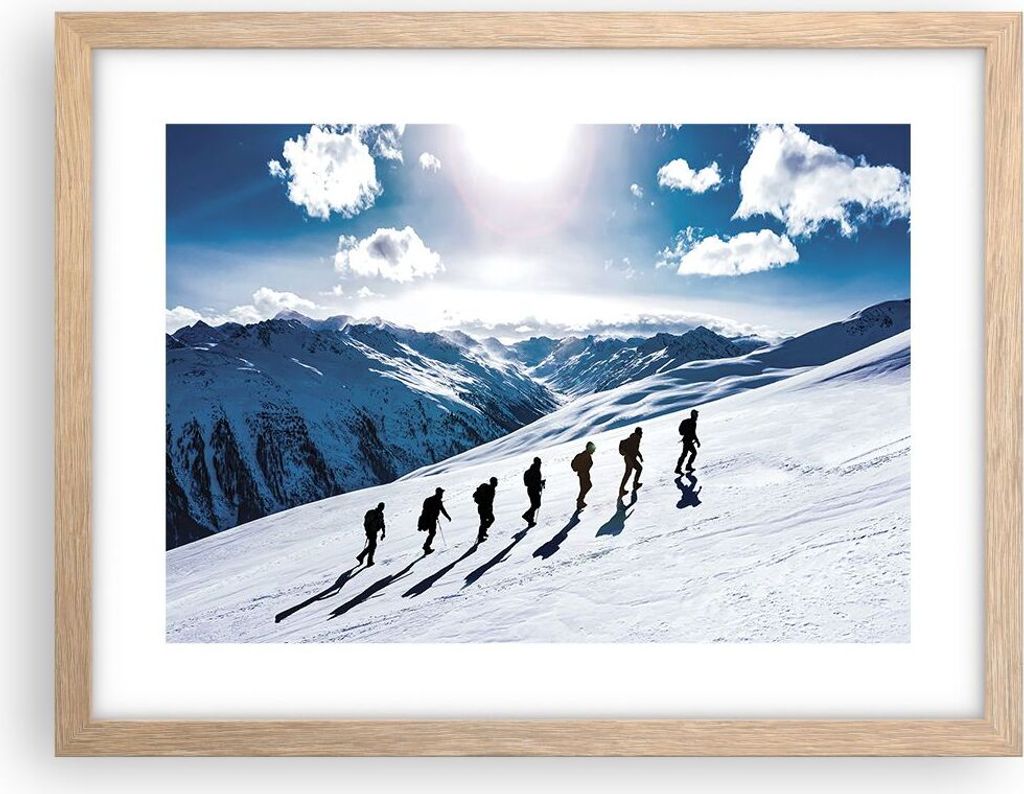Gerahmtes Poster - Rahmen in heller Eiche - Berg Wanderung Gipfel - 40x30 cm - Wand Bild - Wanddeko - Wandbilder - Kunstposter - Wandposter - Bilde...
