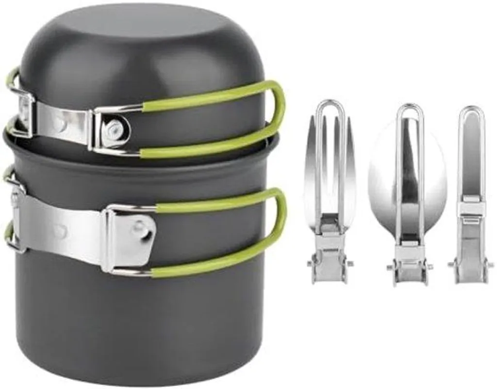 Popote de camping en aluminium avec casseroles et couverts pour randonnée