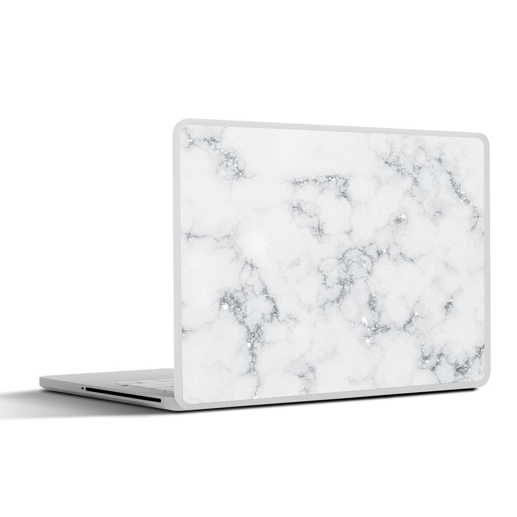 MuchoWow Laptop Aufkleber Sticker Cover Marmor - Weiß - Silber - Glitter - Marmoroptik - Chic 36.5x27.5 cm - Laptop-Sticker