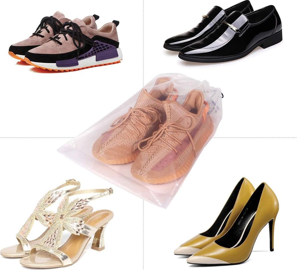 Schuhsack mit Zugband - Wasserabweisend & Transparent - Set von 10 - Ideal für Zuhause und auf Reisen