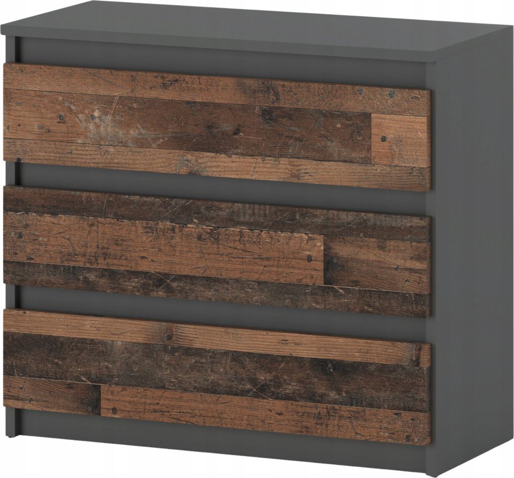 Kommode mit 3 Schubladen Sideboard Schubladenschrank Kleiderschrank Modern Möbel mit Schubladen für Ihr Schlafzimmer Grau Matt Old Style 80x71,5x...