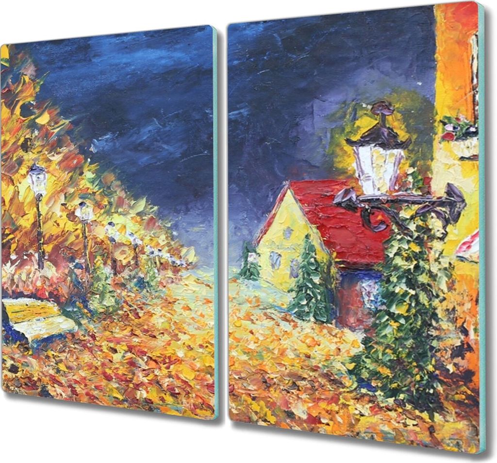 Coloray Herdabdeckplatte 2x30x52 cm Schneidebrett Kochplattenabdeckung Küchenbrett Hackbrett - Stadtpark Bäume im Herbst