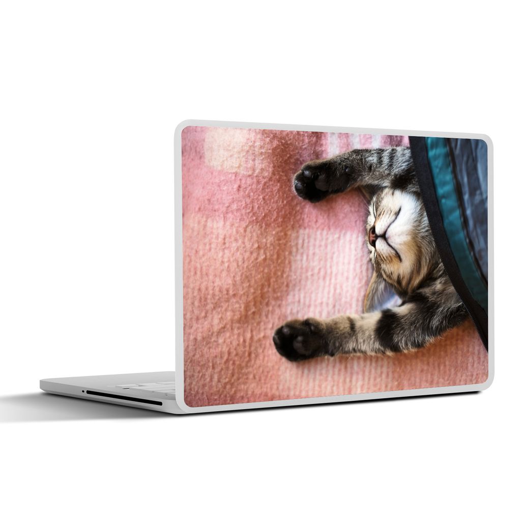 MuchoWow Laptop Aufkleber Sticker Cover Schlafende Katze auf einem Teppich 25x18 cm - Laptop-Deko