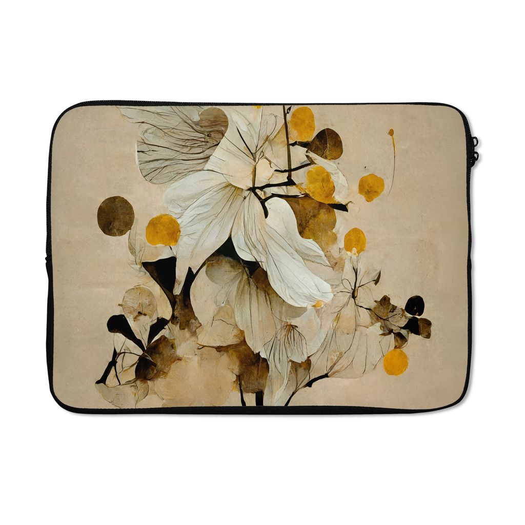 MuchoWow Laptop Hülle 13 Zoll Blumen - Pflanzen - Gold - Vintage Laptoptasche - Laptophülle - Sleeve - Rundumschutz
