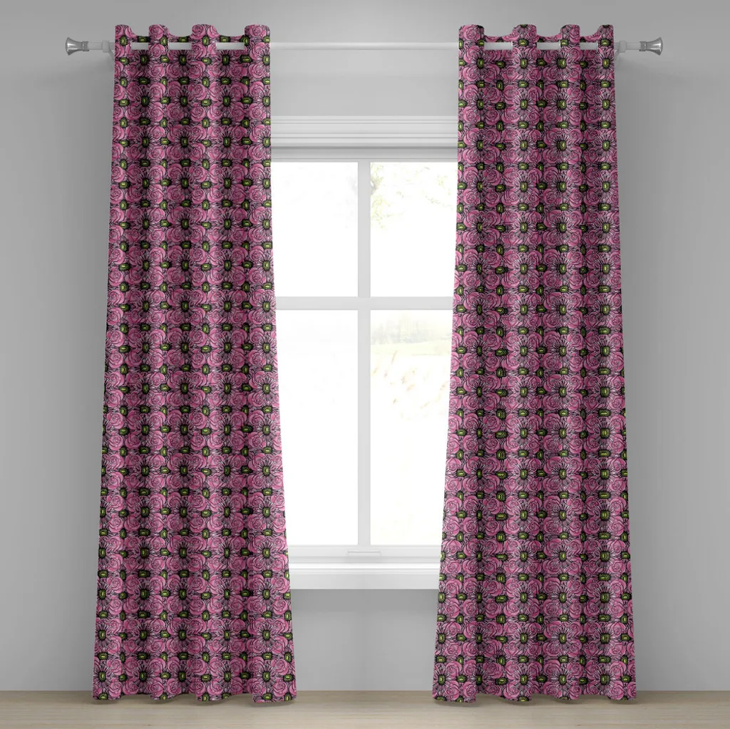 Rideau à œillets motif roses et gerberas 280x175 cm ABAKUHAUS Jardin