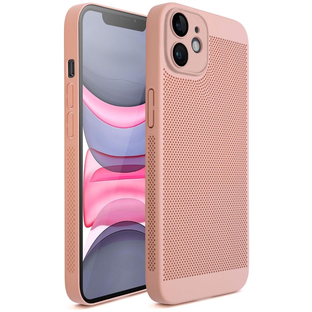 Moozy VentiGuard Hülle für iPhone 11, Pastellrosa, 6.1-Zoll - Atmungsaktive Schutzhülle mit Perforiertem Muster für Luftzirkulation, Belüftung...