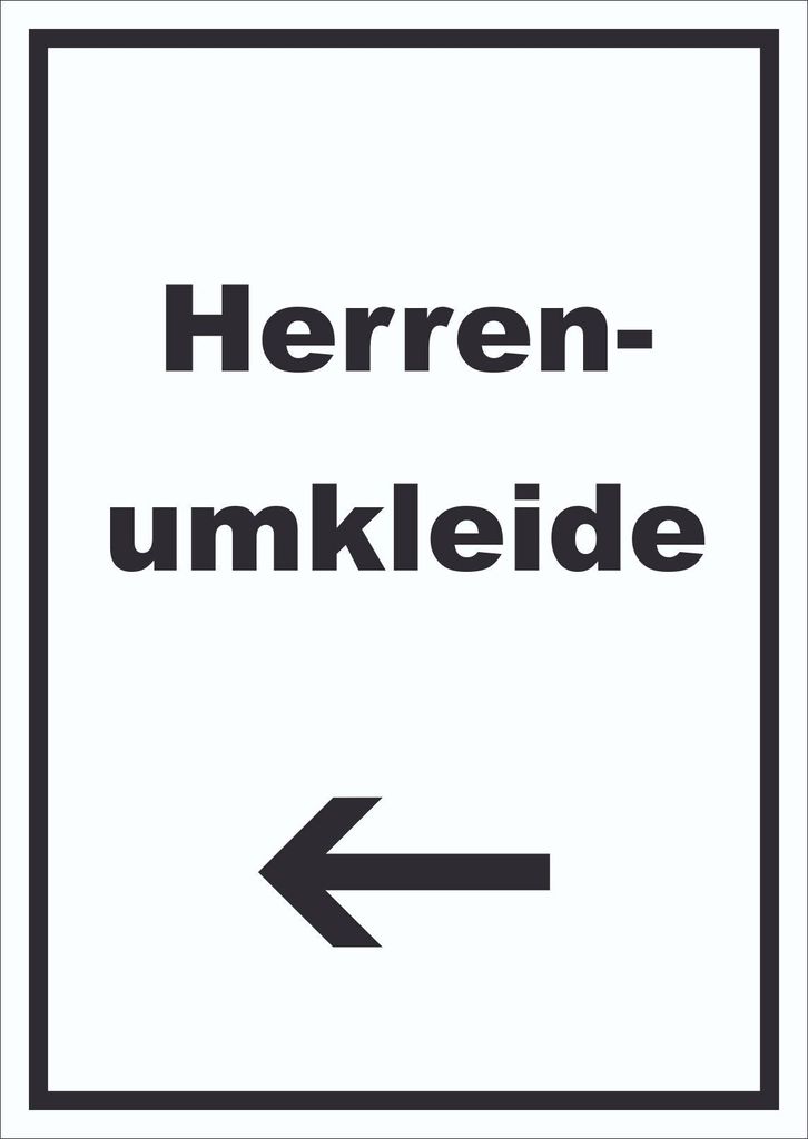 Herrenumkleide Schild mit Text und Richtungspfeil links hochkant A5 Rückseite selbstklebend