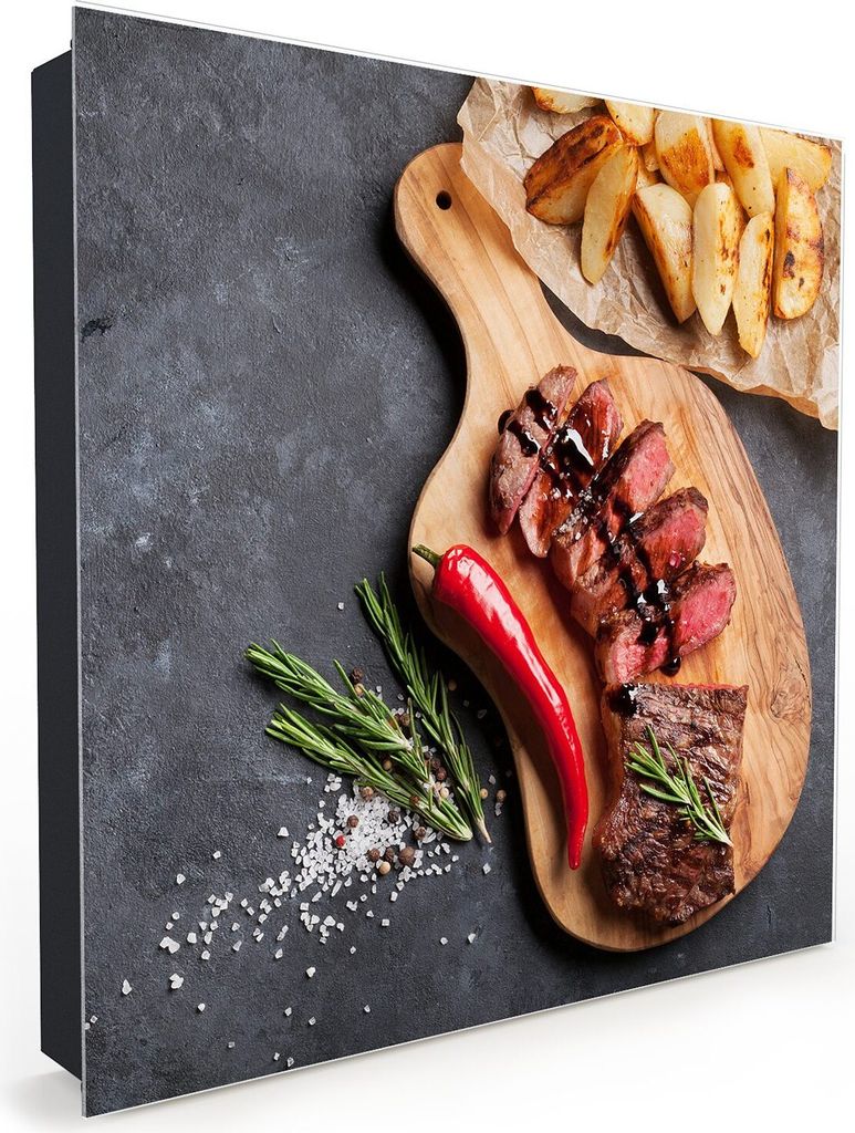 Nachbildung-Schlüsselkasten, Magnetpinnwand und Memoboard mit Glasfront Motiv Geschnittenes Rindfleisch
