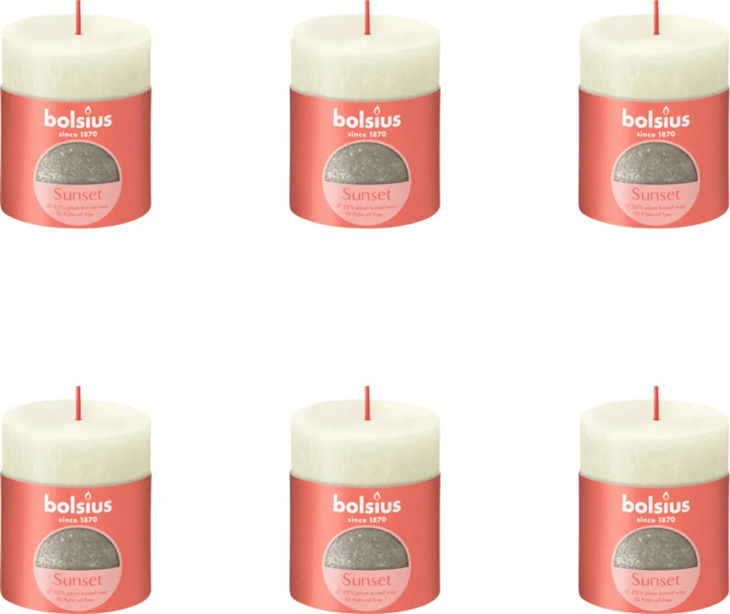 Bougies Rustiques Finition Métallique Fanée 80x68 mm Pack de 6 Bolsius