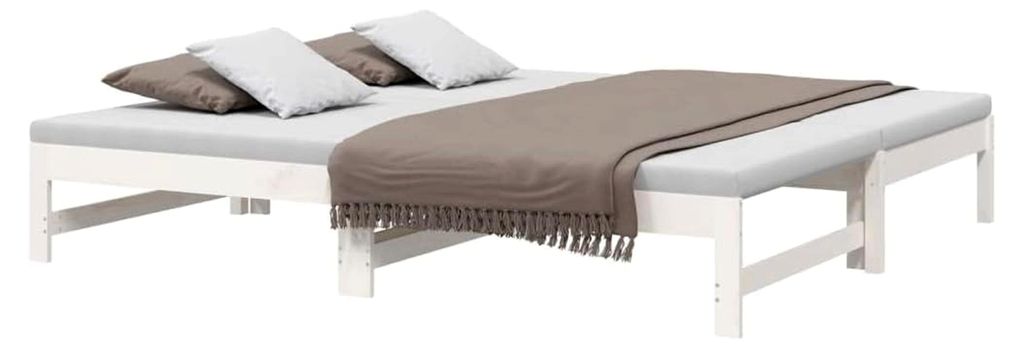 Ausziehbares Tagesbett Sofa Gästebett Bettsofa Holzbett Schlafsofa Ausziehbett Bettgestell Weiß 2X(75x190) cm Massivholz Kiefer