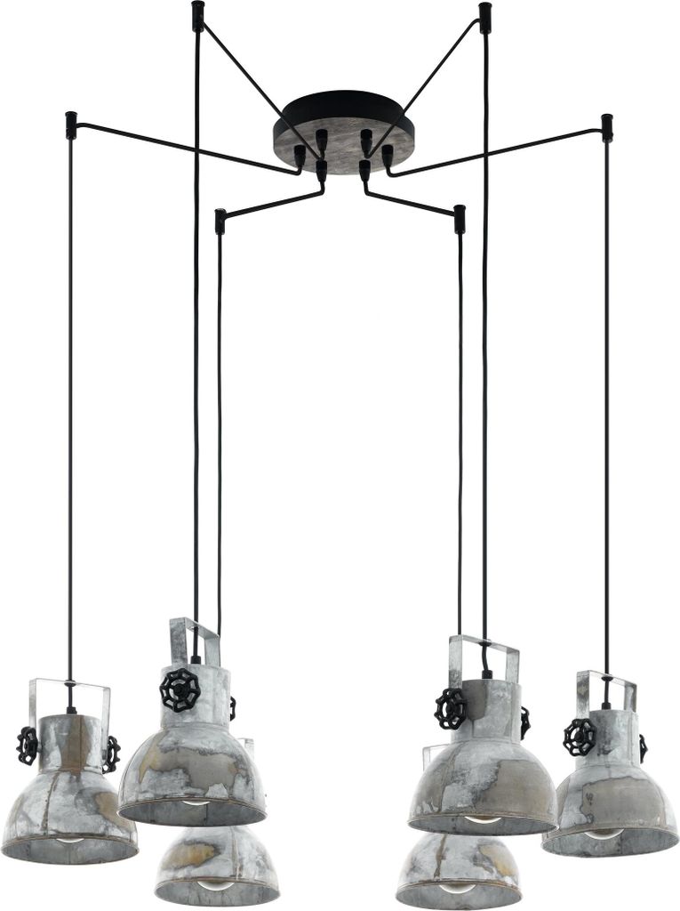 EGLO Pendellampe Barnstaple, 6 flammige Vintage Pendelleuchte im Industrial Design, Retro Hängelampe aus Stahl im Zink Used-Look, E27