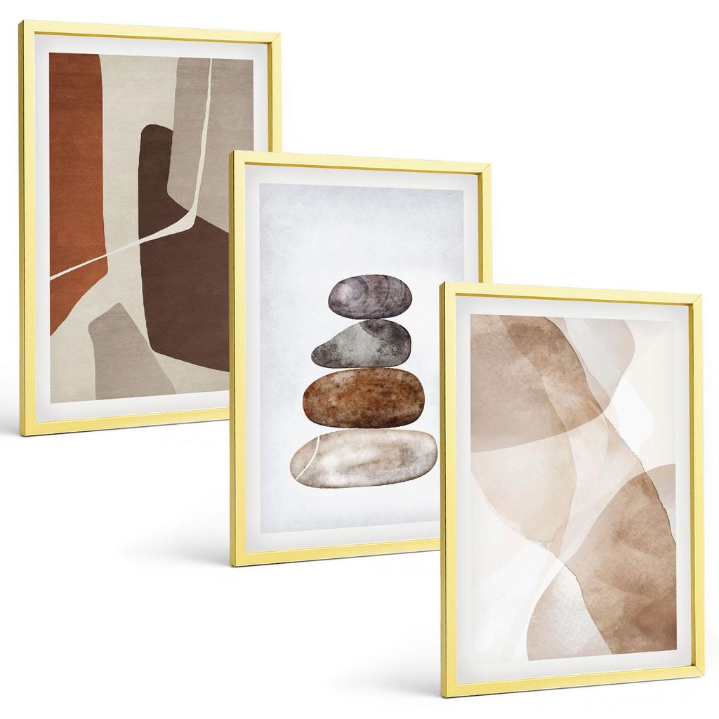 Bilder Set 3-teilig im Goldrahmen Rahmen – Wandbilder 3 Stück – gerahmte Poster für Wohnzimmer, Schlafzimmer und Flur – 40x60 cm – Modern...
