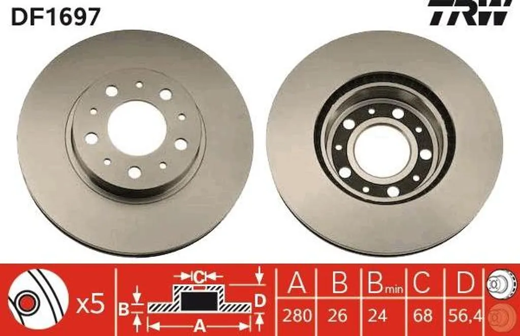 Disque de frein TRW DF1697 OE 6848902 pour Volvo 740 940 et 960