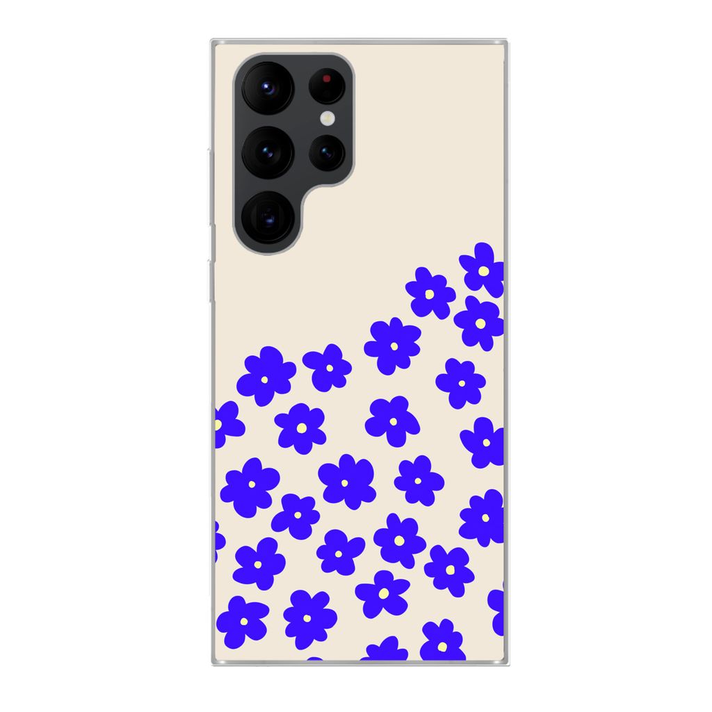 MuchoWow Handyhülle Schutzhülle Hülle für Samsung Galaxy S22 Ultra Blume - Blau - Muster Silikon Softcase Handy Hülle - Abbildung