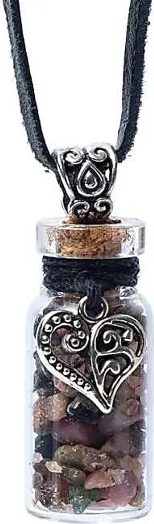 Bouteille en verre avec tourmaline noire et cœur en lot de 5 pièces