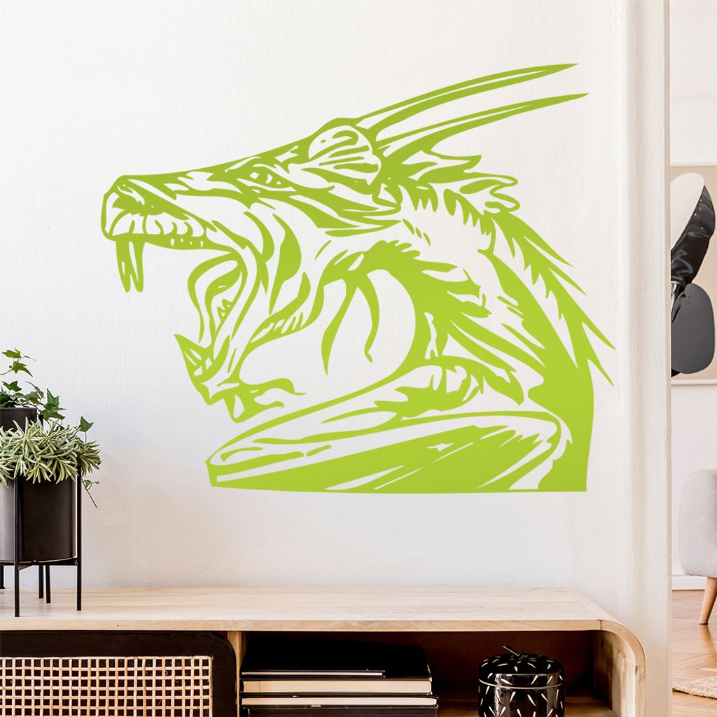 Drachen Kopf Wandtattoo in 6 Größen - Wandaufkleber Wall Sticker - Dekoration, Küche, Wohnzimmer, Schlafzimmer, Badezimmer