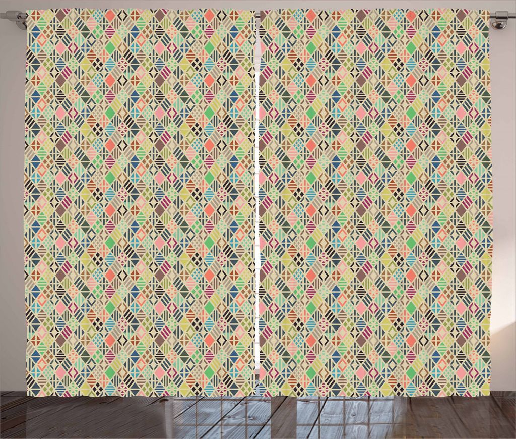 ABAKUHAUS Geometrisch Rustikaler Vorhang, Patchwork Art Rhombus, Wohnzimmer Universalband Gardinen mit Schlaufen und Haken, 280 x 245 cm, Mehrfarbig