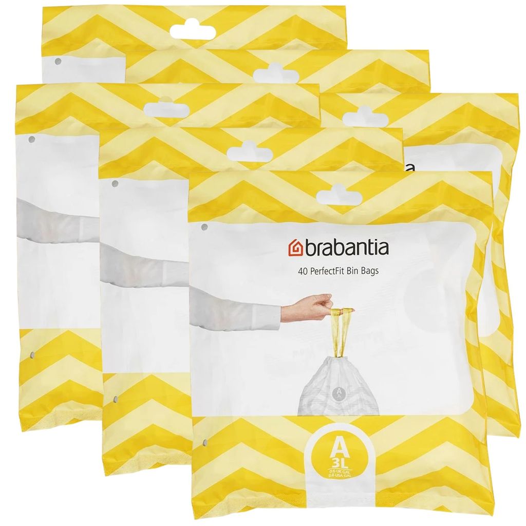 Brabantia Müllbeutel mit Zugband A 3L - 40 Einzelbeutel (6er Pack)