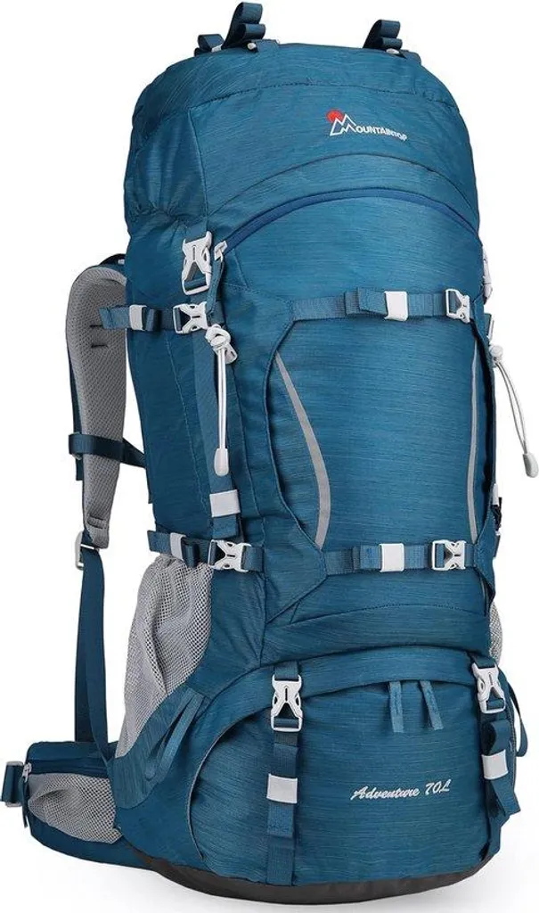 Sac à dos randonnée 70L avec armature interne et housse de pluie bleue