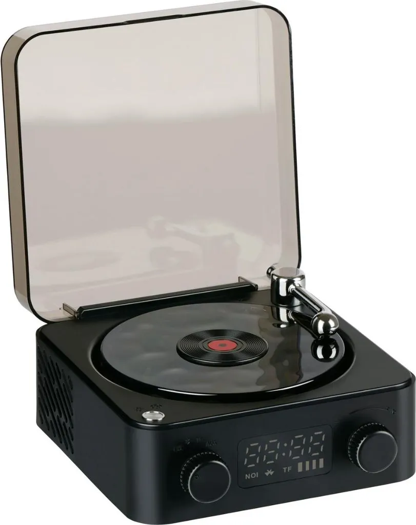 Tourne-disque rétro Bluetooth 5W avec bruit blanc et carte TF - Noir
