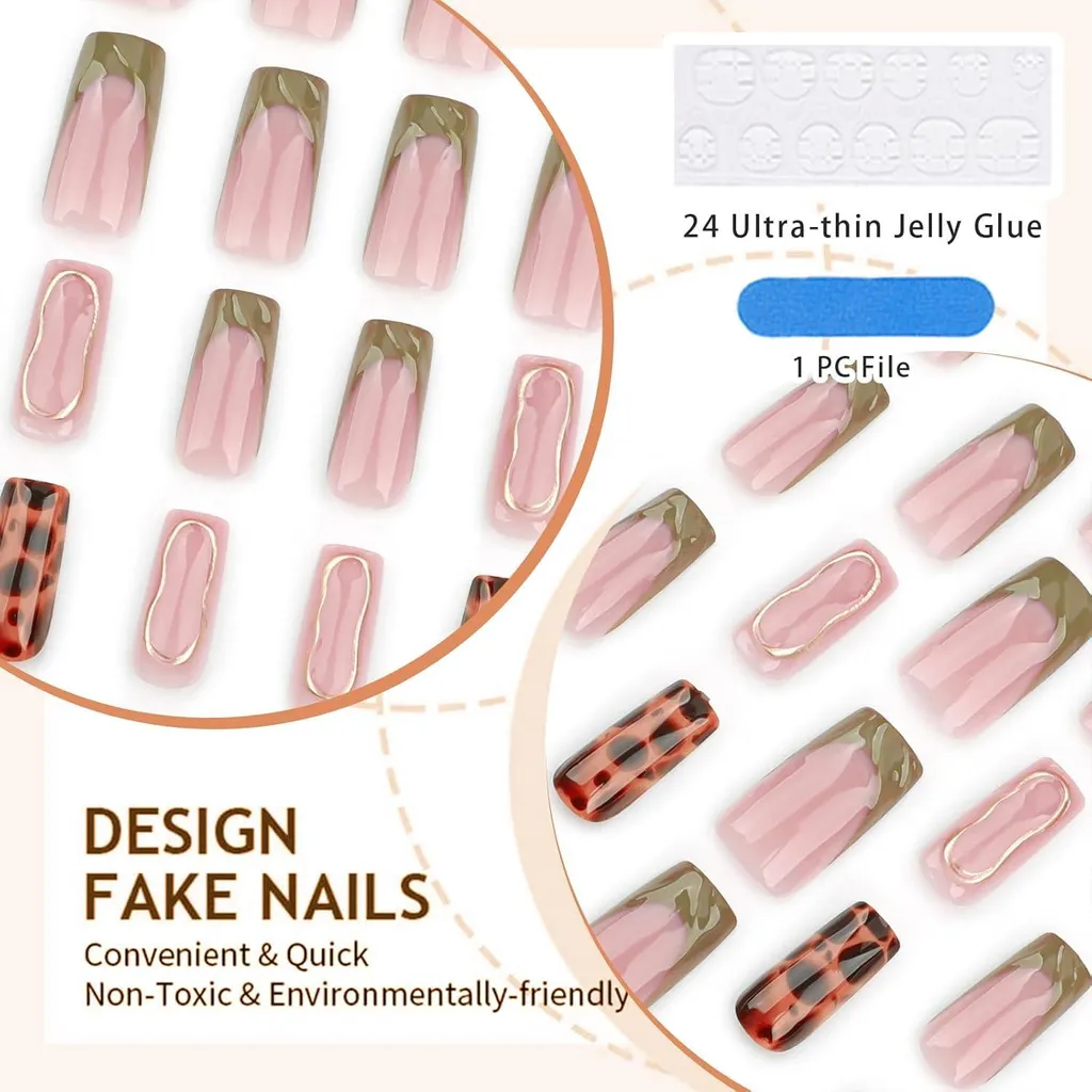 24 pezzi Leopard French Tip Press on Nails Set - 3