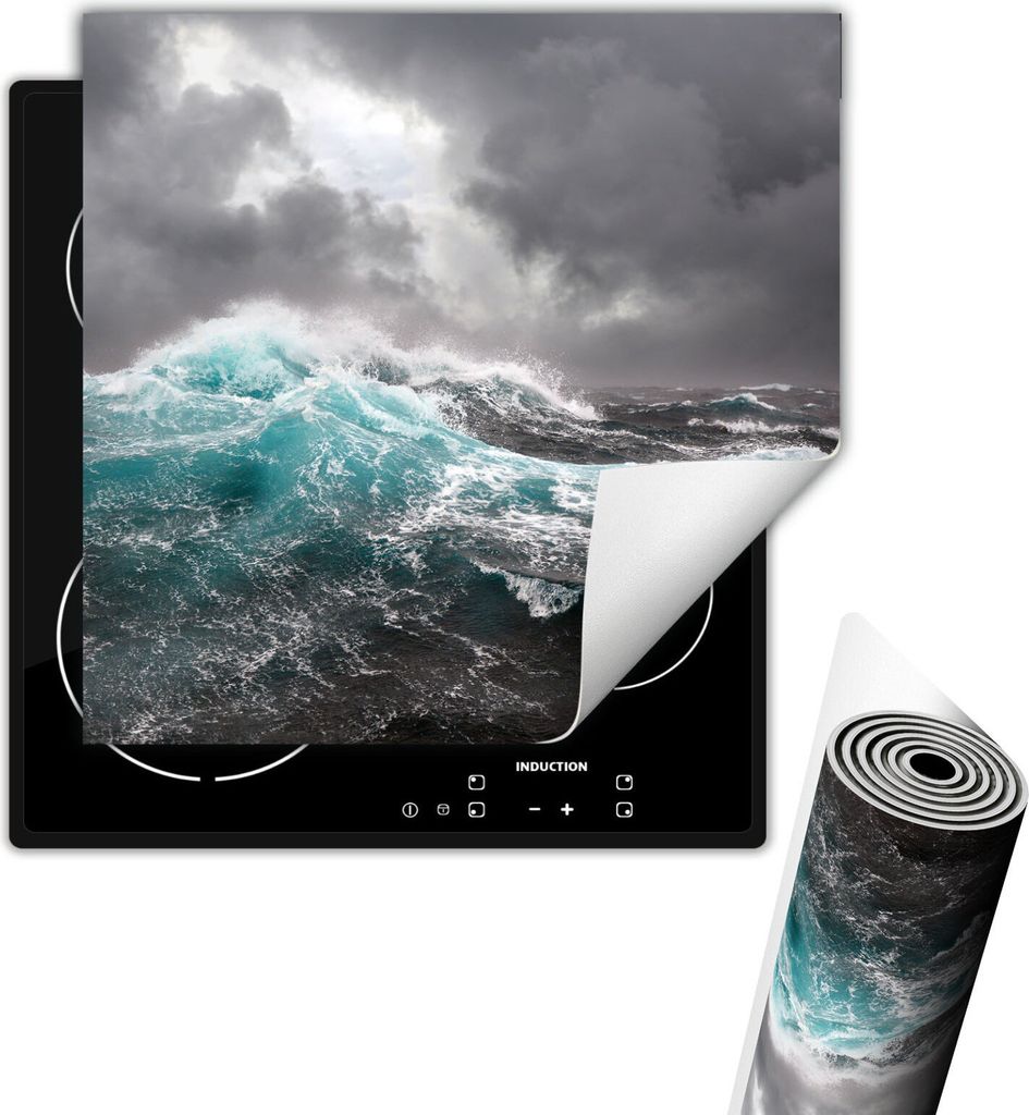 Herdabdeckplattee Glaskeramikfeldabdeckung 50x52 cm Anti Rutsch Matte Aufrollbar, Meer Grau