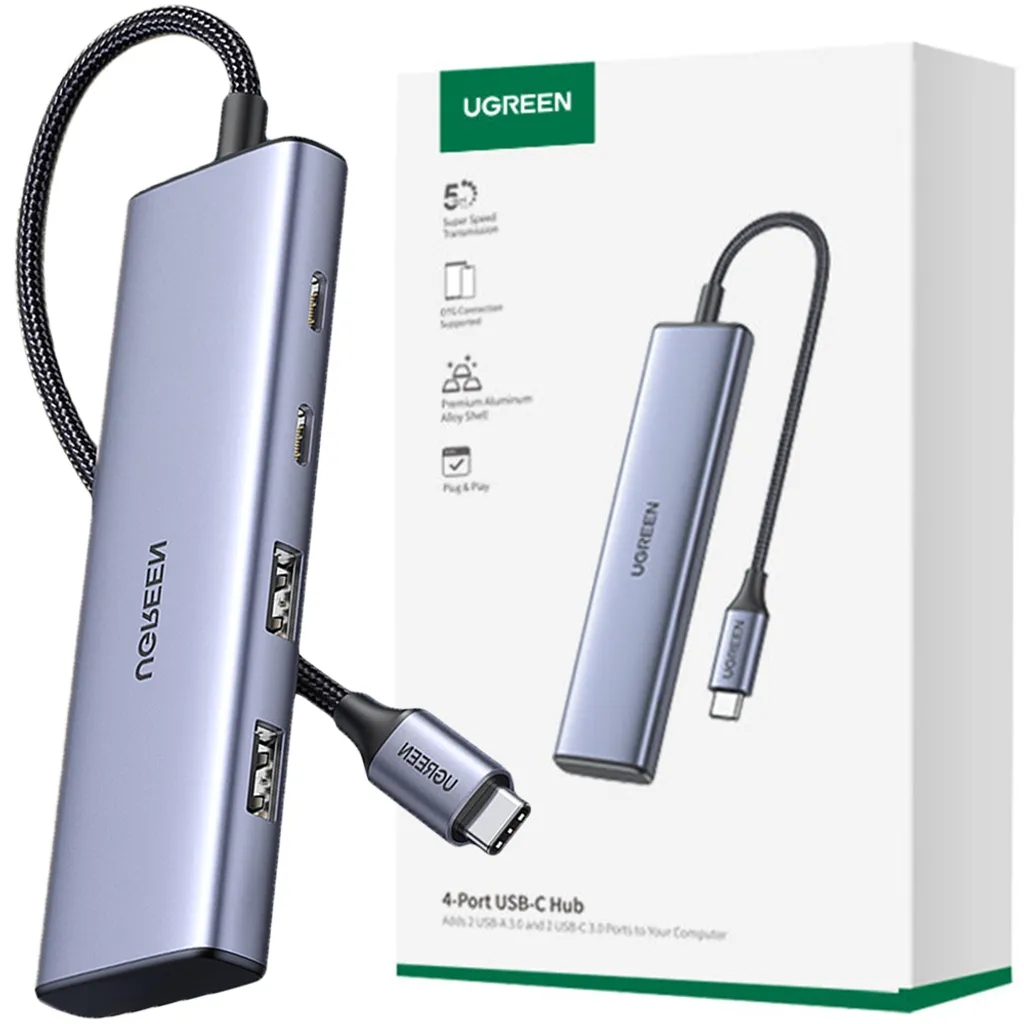 Adattatore Hub USB-C Ugreen CM473 Grigio - 4 Porte USB 3.0 per Laptop