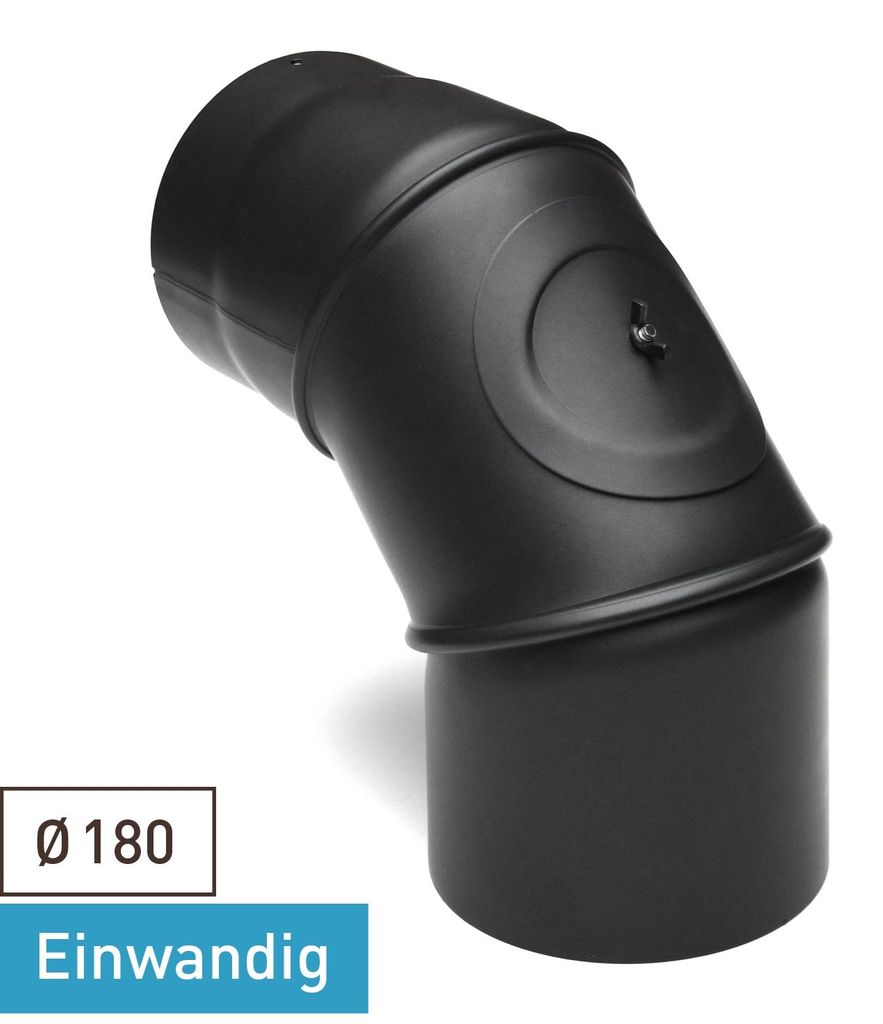 Raik Basic Rauchrohrbogen 180mm schwarz 0–90° mit Tür für Rauchrohr / Ofenrohr