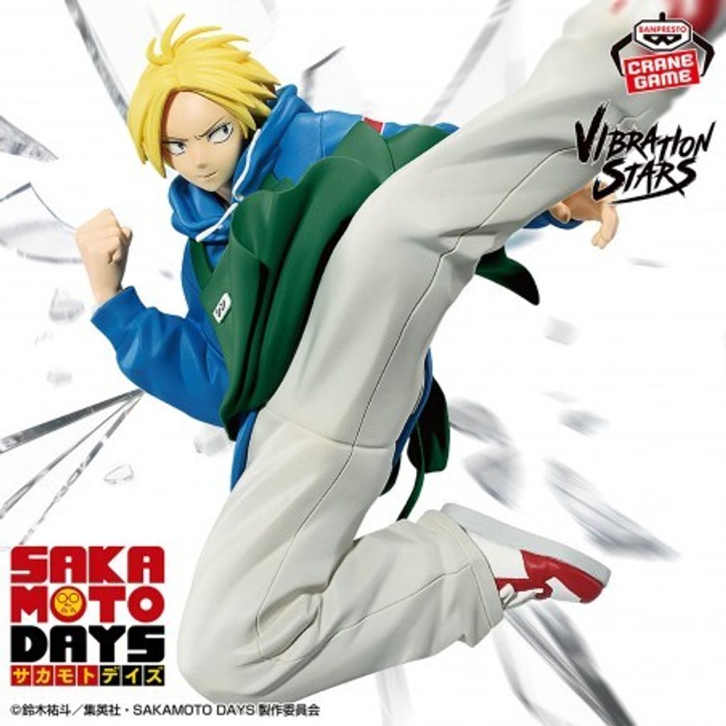 A dynamic action shot of an anime-style figurine in mid-air, with shattered glass effects in the background.