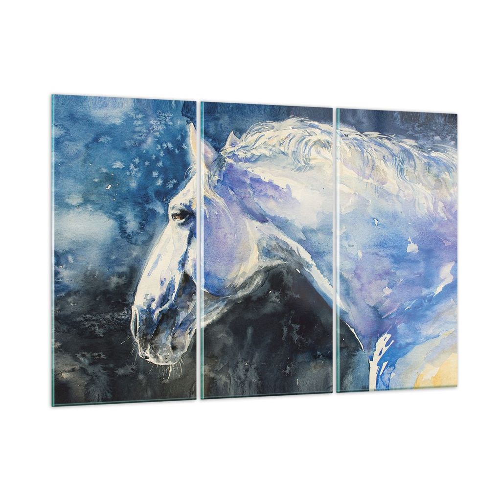 Bilder auf glas - 3 Teile - Pferd Aquarell Porträt - 165x110cm - Glasbilder - Wandbilder - Bilder - zum Aufhängen bereit - Wanddekoration aus Gla...
