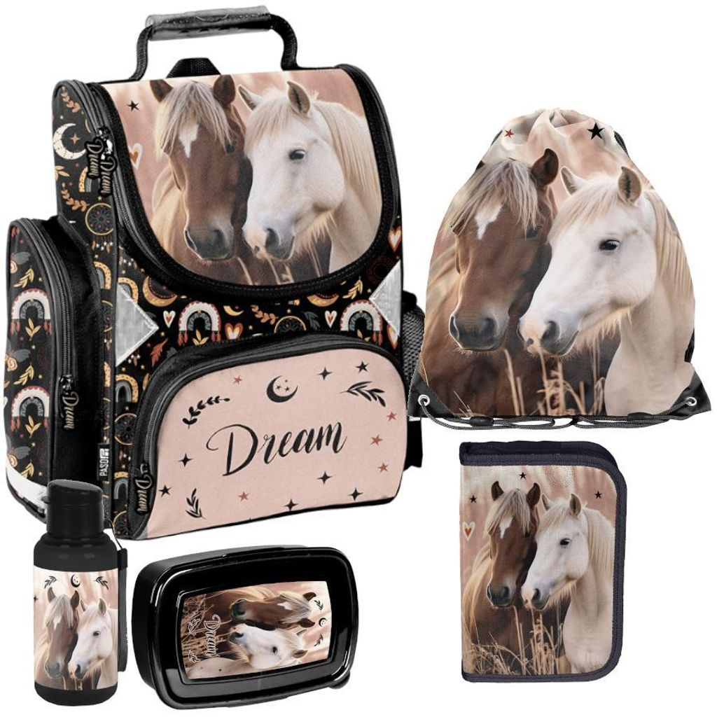 Schulranzen 5-tlg. Set für Mädchen & Jungen PFERDE horse – Produktbild 