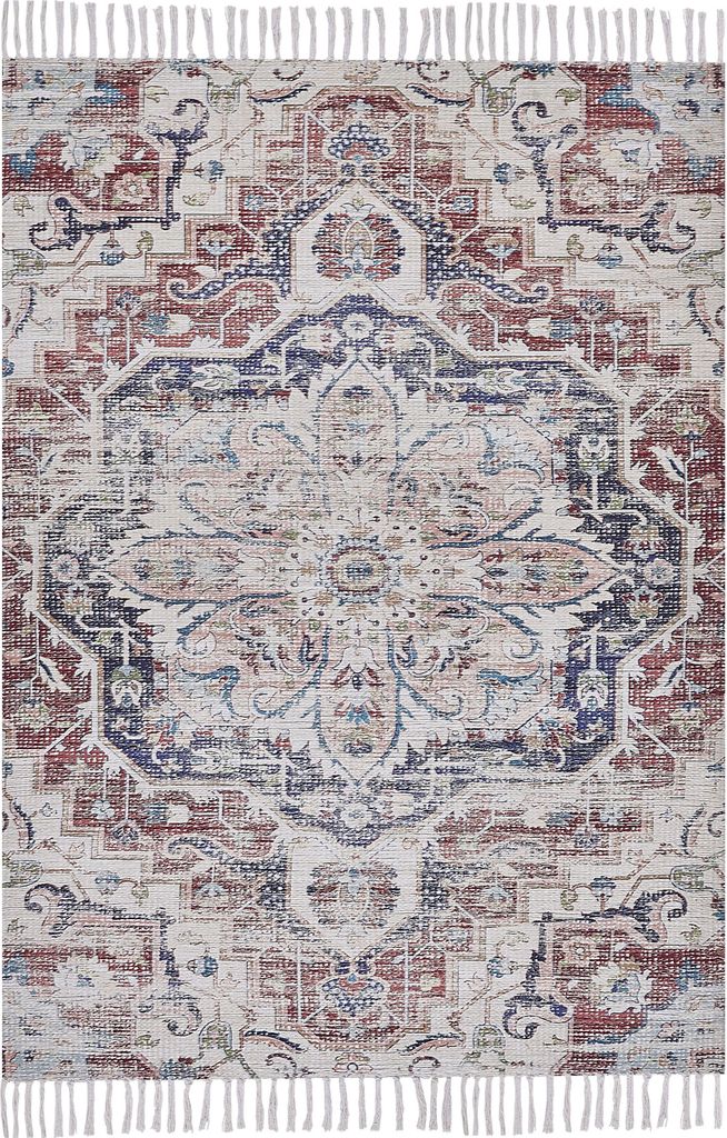 BELIANI Teppich Bunt Polyester/Baumwolle 150 x 230 cm Kurzflor mit Fransen Blumenmuster Geflecht Handgewebt Rechteckig Wohnzimmer Orientalischer Look