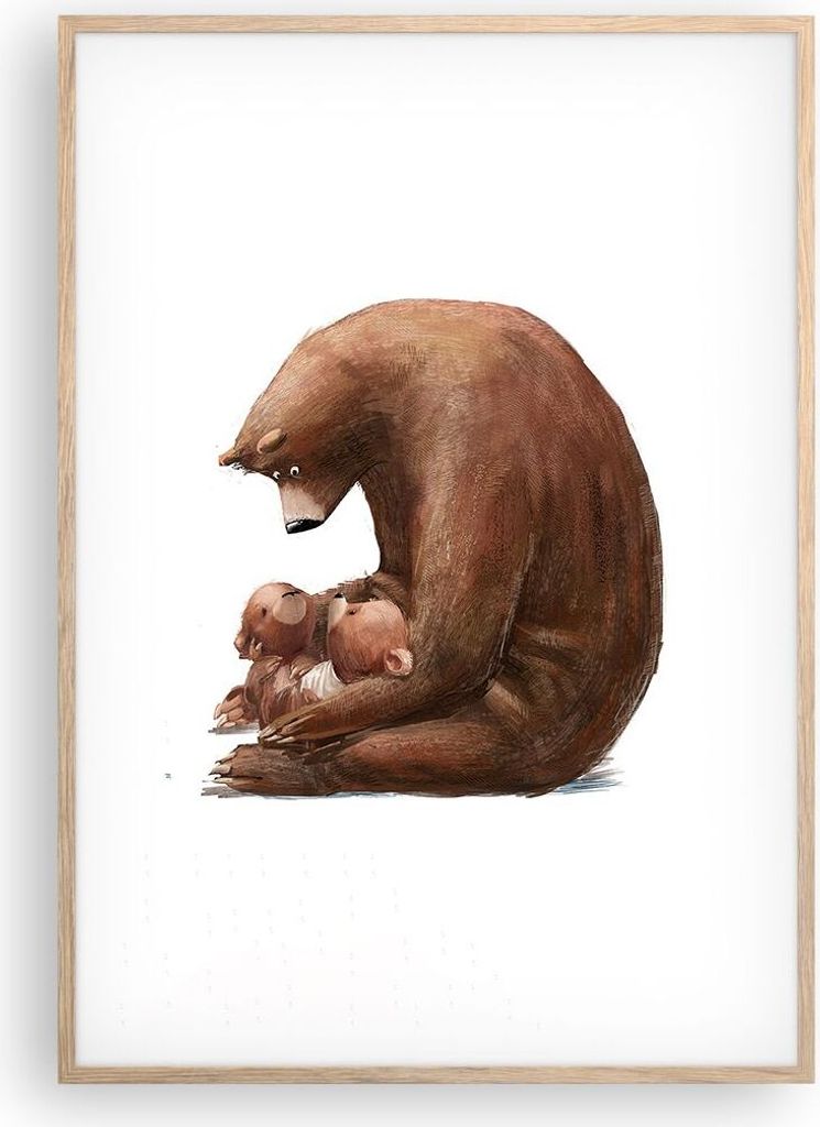 Gerahmtes Poster - Rahmen in heller Eiche - Bär Teddybären Kinder - 70x100 cm - Wand Bild - Wanddeko - Wandbilder - Kunstposter - Wandposter - Bi...