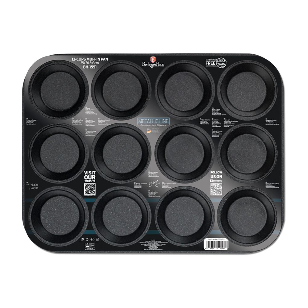 BERLINGERHAUS Muffinform mit Antihaftoberfläche 12 Stück Aquamarin Metallic Line BH-1551