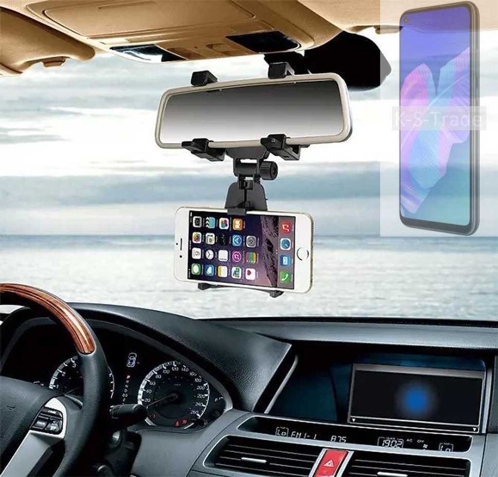 K-S-Trade Smartphone Halterung kompatibel mit Huawei P40 lite E Rückspiegel Halterung schwarz Auto Halterung KFZ Halter