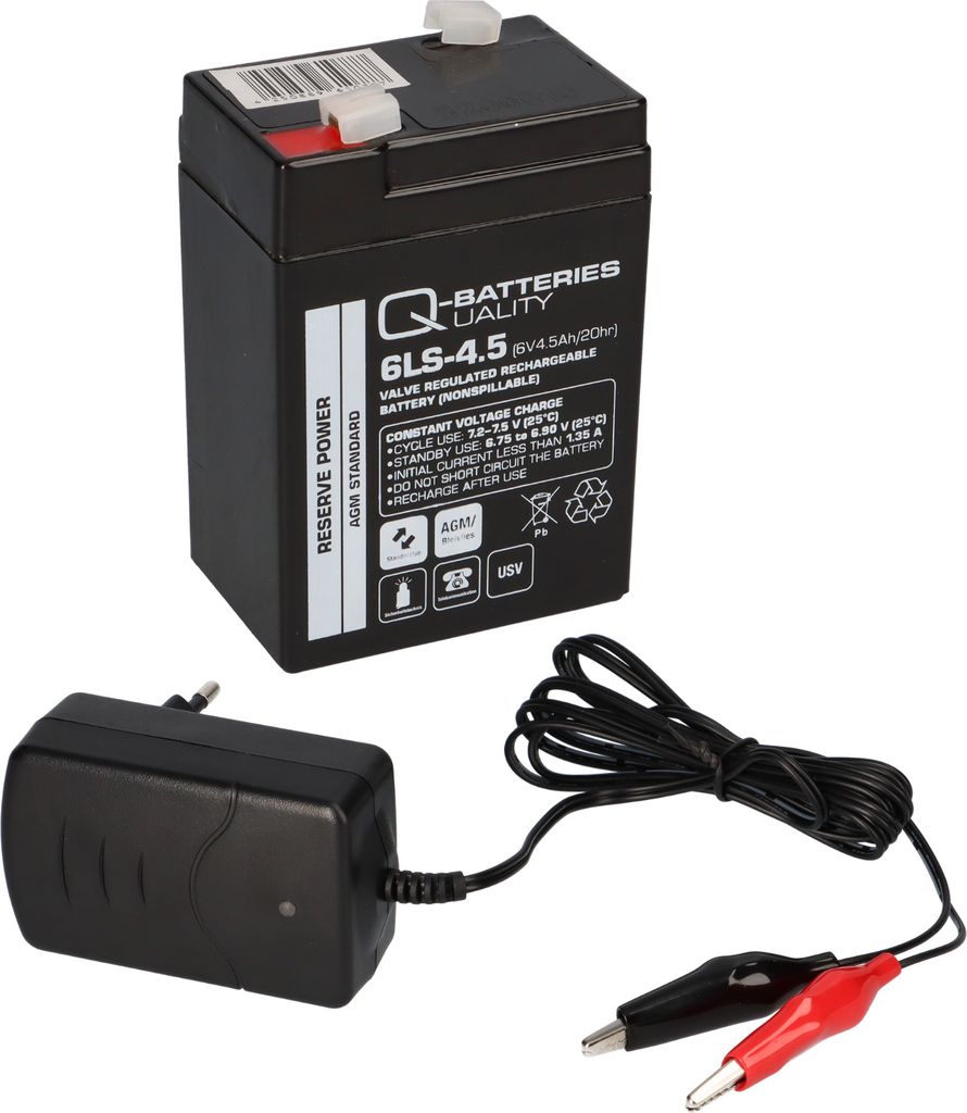 Set Q-Batteries BL 6-0,6 Ladegerät + Blei Akku 6LS-4.5 6V Produktbild 