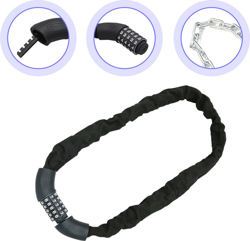 Jopassy Fahrradschloss Zahlencode 6mm Stahlkettenglieder 5-stelliges Zahlenschloss Kettenschloss Fahrrad Schloss E-Bike Motorradschloss, 120cm