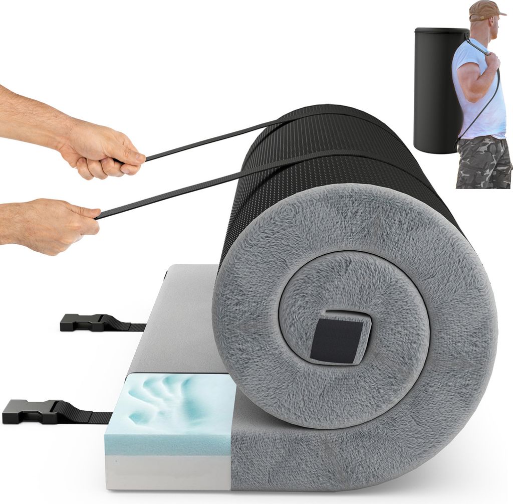 COSTWAY Campingmatte Memory-Schaum, Isomatte aufrollbar mit wasserdichter Beschichtung, rutschfester Unterseite & Tragetasche, Bodenmatratze Grau