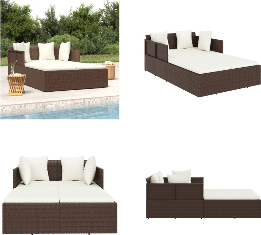vidaXL Sonnenliege mit Kissen Braun 182x118x63 cm Poly Produktbild 