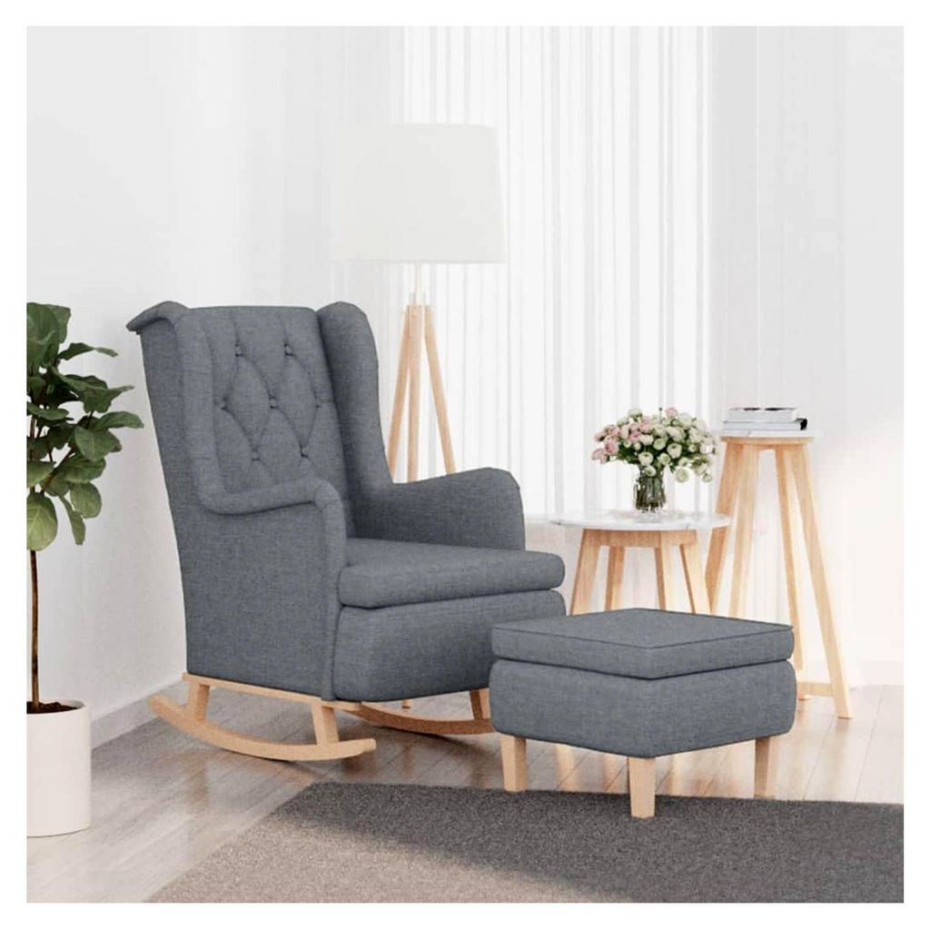 Schaukelsessel mit Hocker in Hellgrau aus Stoff – Bequemer Relaxsessel mit Schaukelfunktion und Armlehnen für Wohnzimmer, Schlafzimmer und Balkon