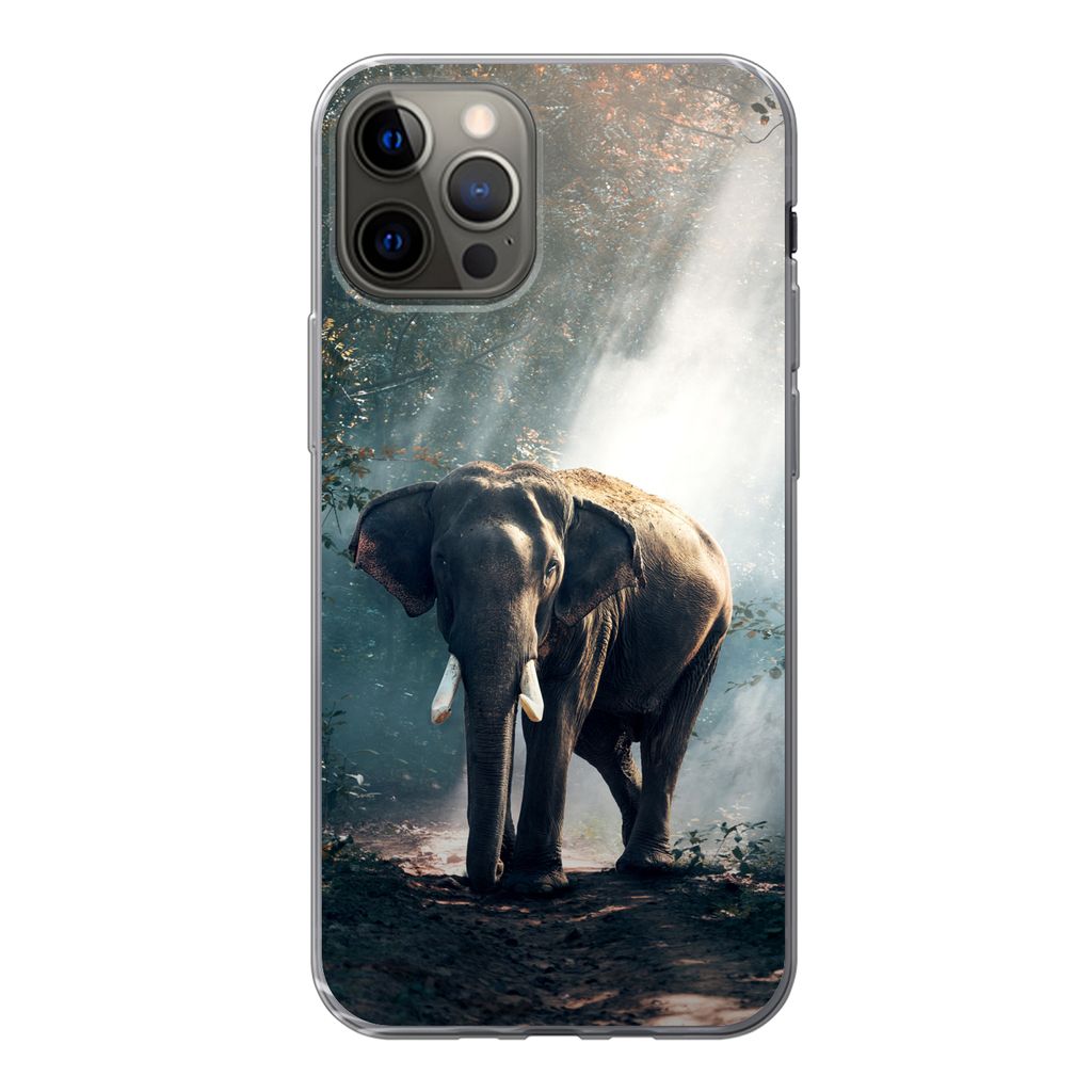 MuchoWow Handyhülle Schutzhülle Hülle für iPhone 13 Pro Elefant - Tiere - Licht - Wald - Natur - Wildtiere Silikon Softcase Handy Hülle - Ha...