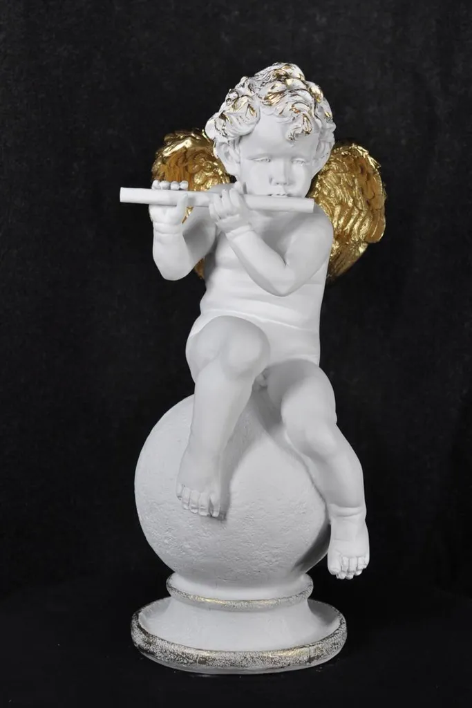 Statue Ange Musicien avec Flûte - Sculpture Déco Classique en Résine