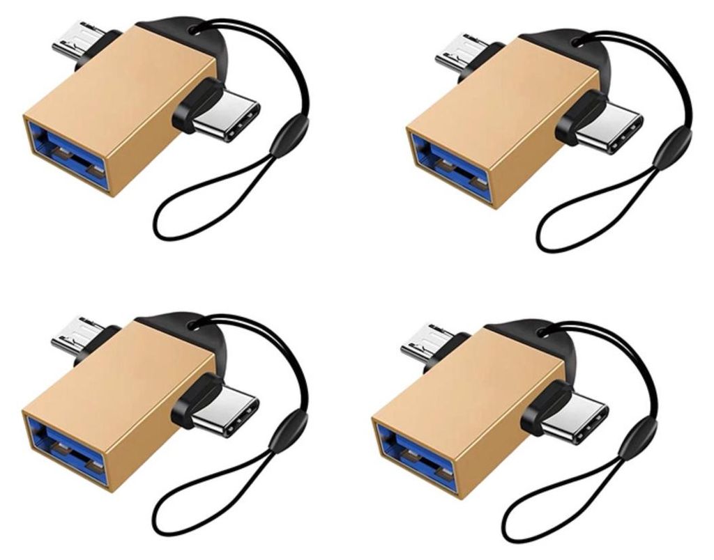 INF 2-in-1 OTG Adapter USB-C und Micro USB zu USB 3.0 ABS Aluminium 4er Gold