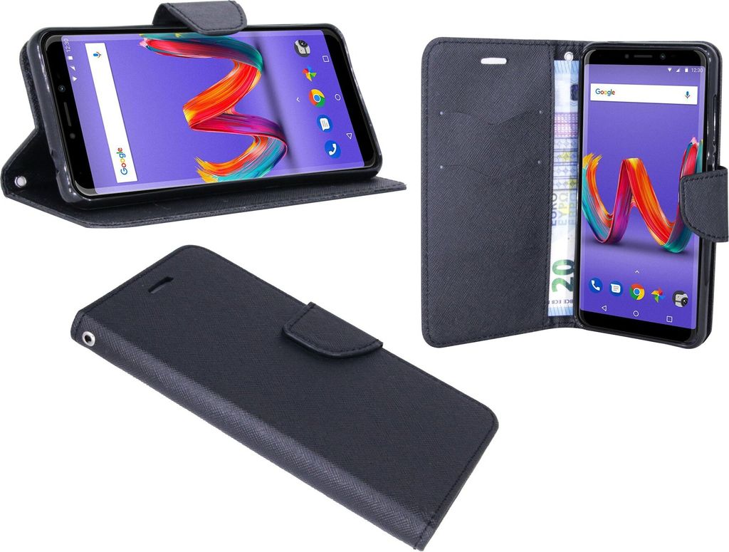 Wiko Harry 2 Tasche Flip Case Handy Schutzhülle Book Aufklappbar Buchtasche Case in Schwarz