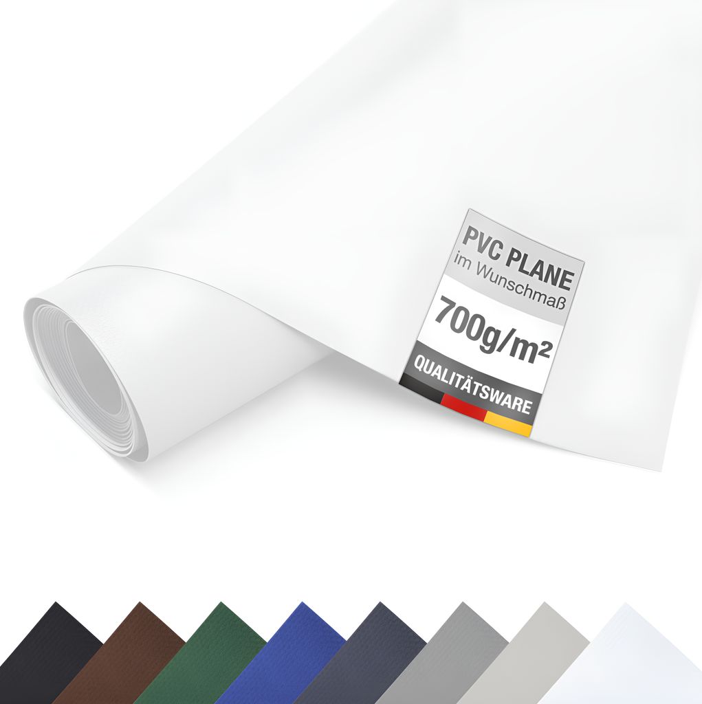 LKW PVC Plane 700 g/m² Meterware Premium Abdeckplane Bache matt (Weiß, 2,5m x 12m)