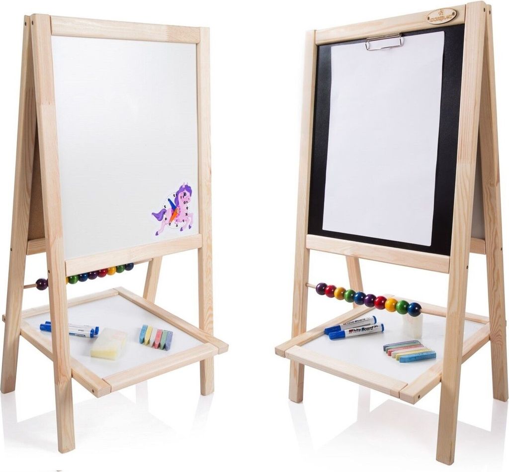 Kindertafel aus Holz ZOSIA Natur mit Abakus und Pony-Motiv 90cm Modern